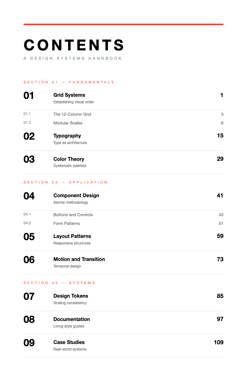 Swiss international book table of contents